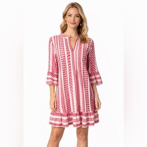 BG Boo Gemes Dress S Small Pink White 3/4 Long Sleeve Cotton Washable